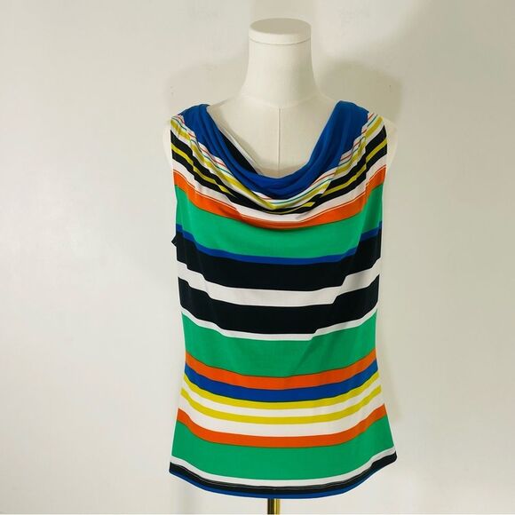 Calvin Klein Multicolored Green, Blue, Black Tank Top w Cowl Neck Size Medium - Picture 1 of 9